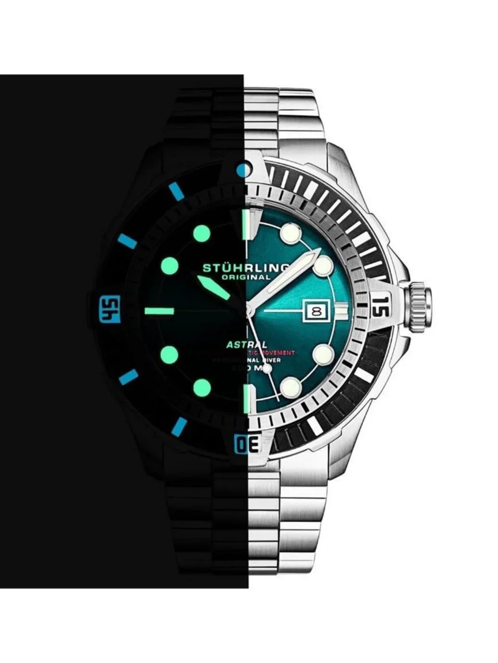 NWT Stuhrling Original Aquadiver Automatic Green Dial Men's Watch